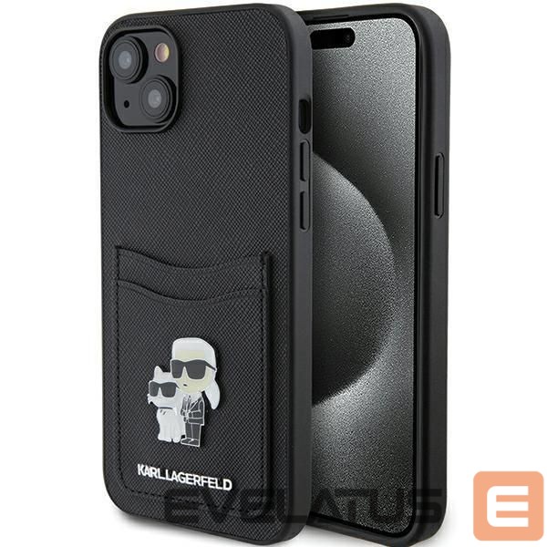 Чехол на заднюю панель Karl Lagerfeld Karl Lagerfeld Saffiano Cardslot Karl&Choupette Metal Pin case for iPhone 15 - black