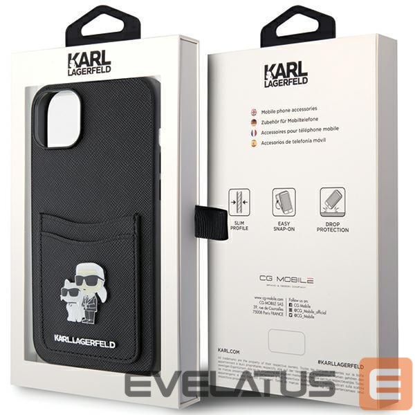 Чехол на заднюю панель Karl Lagerfeld Karl Lagerfeld Saffiano Cardslot Karl&Choupette Metal Pin case for iPhone 15 - black