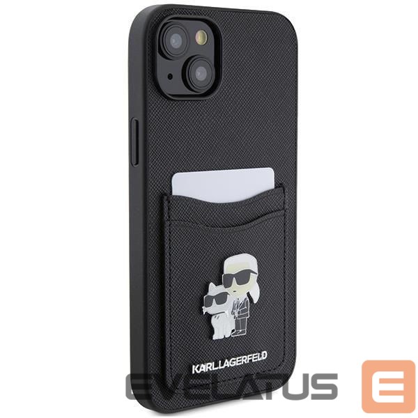 Чехол на заднюю панель Karl Lagerfeld Karl Lagerfeld Saffiano Cardslot Karl&Choupette Metal Pin case for iPhone 15 - black