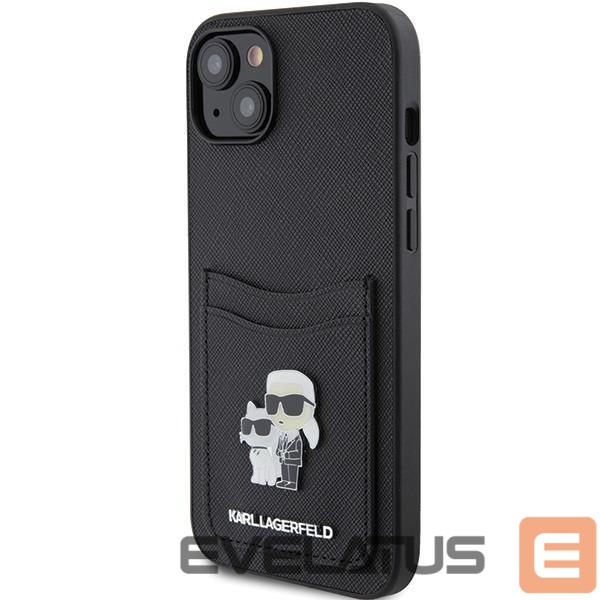 Чехол на заднюю панель Karl Lagerfeld Karl Lagerfeld Saffiano Cardslot Karl&Choupette Metal Pin case for iPhone 15 - black