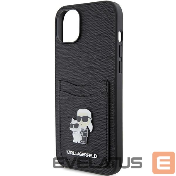 Чехол на заднюю панель Karl Lagerfeld Karl Lagerfeld Saffiano Cardslot Karl&Choupette Metal Pin case for iPhone 15 - black