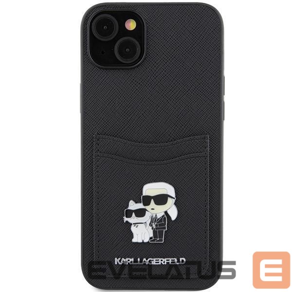 Чехол на заднюю панель Karl Lagerfeld Karl Lagerfeld Saffiano Cardslot Karl&Choupette Metal Pin case for iPhone 15 - black