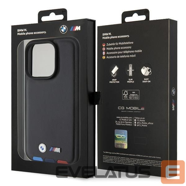 Чехол на заднюю панель BMW BMW BMHCP15L22PTDK iPhone 15 Pro 6.1" black/black Leather Stamp Tricolor