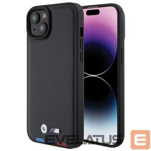 Чехол на заднюю панель BMW  BMW BMHCP15M22PTDK iPhone 15 Plus 6.7" black/black Leather Stamp Tricolor 