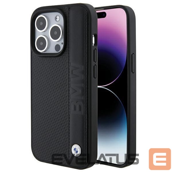 Чехол на заднюю панель BMW BMW Leather Textured & Stripe case for iPhone 15 Pro - black