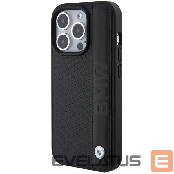 Чехол на заднюю панель BMW BMW Leather Textured & Stripe case for iPhone 15 Pro - black
