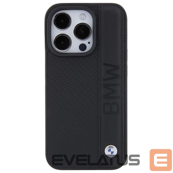 Чехол на заднюю панель BMW BMW Leather Textured & Stripe case for iPhone 15 Pro - black