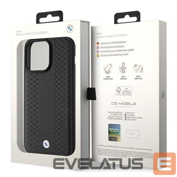Чехол на заднюю панель BMW BMW Leather Diamond Pattern case for iPhone 15 Pro - black