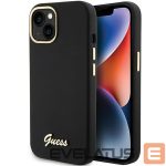 Чехол на заднюю панель Guess  Guess Silicone Script Metal Logo & Frame case for iPhone 15 - black