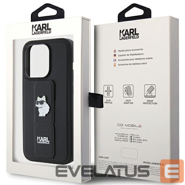 Чехол на заднюю панель Karl Lagerfeld Karl Lagerfeld Gripstand Saffiano Choupette Pins case for iPhone 15 Pro - black
