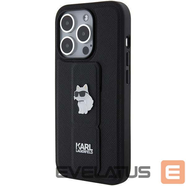 Чехол на заднюю панель Karl Lagerfeld Karl Lagerfeld Gripstand Saffiano Choupette Pins case for iPhone 15 Pro - black