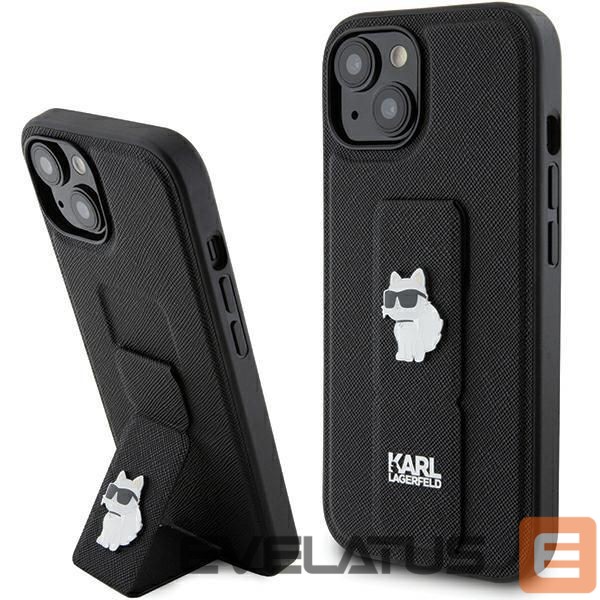 Чехол на заднюю панель Karl Lagerfeld Karl Lagerfeld Gripstand Saffiano Choupette Pins Case for iPhone 15 Plus / 14 Plus - Black