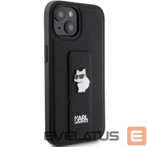 Чехол на заднюю панель Karl Lagerfeld Karl Lagerfeld Gripstand Saffiano Choupette Pins Case for iPhone 15 Plus / 14 Plus - Black