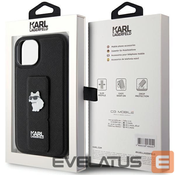 Чехол на заднюю панель Karl Lagerfeld Karl Lagerfeld Gripstand Saffiano Choupette Pins Case for iPhone 15 Plus / 14 Plus - Black