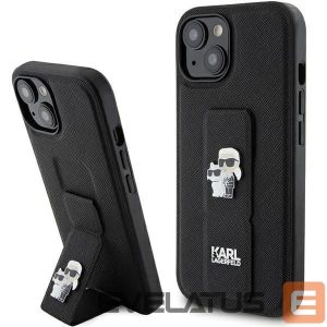 Чехол на заднюю панель Karl Lagerfeld  Karl Lagerfeld Gripstand Saffiano Karl&Choupette Pins case for iPhone 15 Plus / 14 Plus - black 