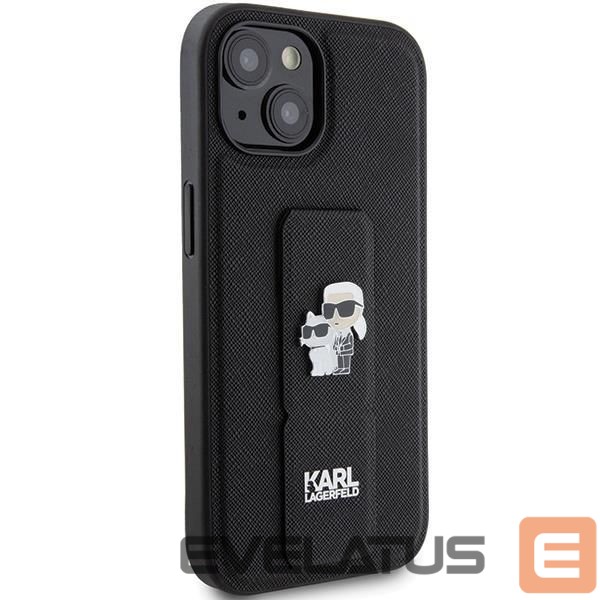 Чехол на заднюю панель Karl Lagerfeld Karl Lagerfeld Gripstand Saffiano Karl&Choupette Pins case for iPhone 15 Plus / 14 Plus - black
