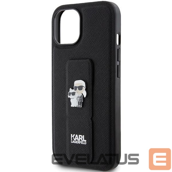 Чехол на заднюю панель Karl Lagerfeld Karl Lagerfeld Gripstand Saffiano Karl&Choupette Pins case for iPhone 15 Plus / 14 Plus - black