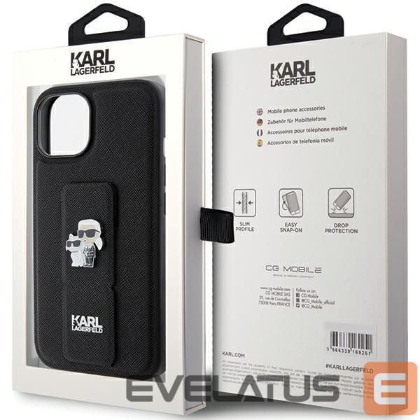 Чехол на заднюю панель Karl Lagerfeld Karl Lagerfeld Gripstand Saffiano Karl&Choupette Pins case for iPhone 15 Plus / 14 Plus - black