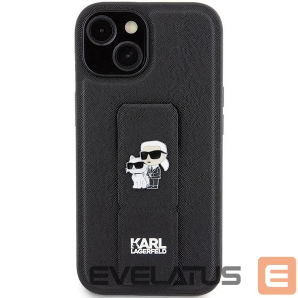 Чехол на заднюю панель Karl Lagerfeld Karl Lagerfeld Gripstand Saffiano Karl&Choupette Pins case for iPhone 15 Plus / 14 Plus - black