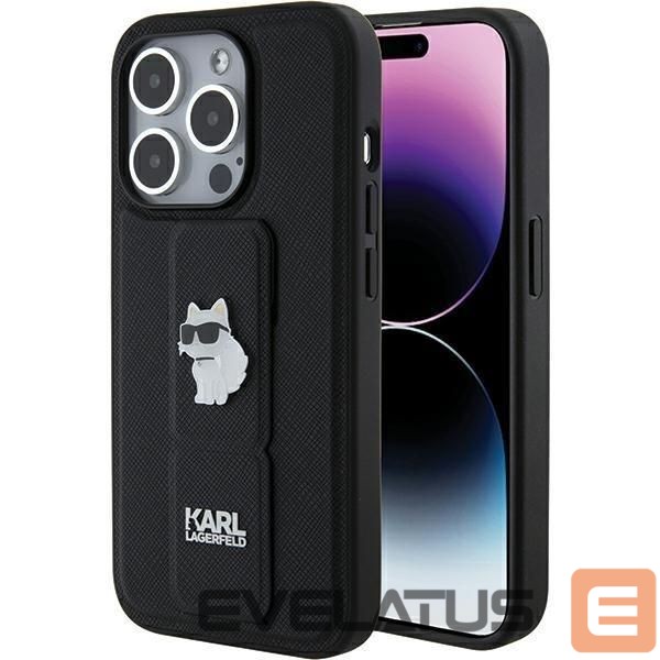 Чехол на заднюю панель Karl Lagerfeld Karl Lagerfeld Gripstand Saffiano Choupette Pins case for iPhone 15 Pro Max - black