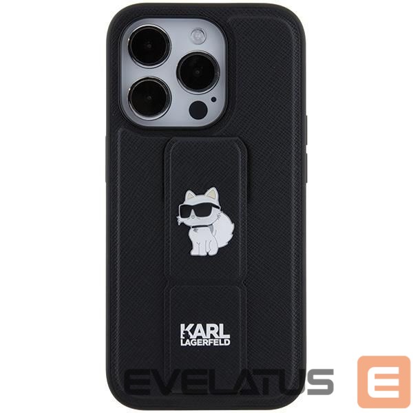 Чехол на заднюю панель Karl Lagerfeld Karl Lagerfeld Gripstand Saffiano Choupette Pins case for iPhone 15 Pro Max - black