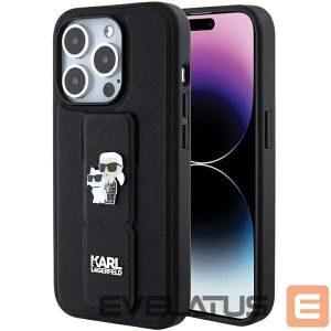 Чехол на заднюю панель Karl Lagerfeld  Karl Lagerfeld Gripstand Saffiano Karl&Choupette Pins case for iPhone 15 Pro Max - black 