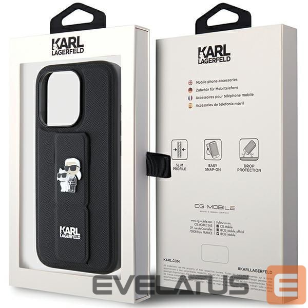 Чехол на заднюю панель Karl Lagerfeld Karl Lagerfeld Gripstand Saffiano Karl&Choupette Pins case for iPhone 15 Pro Max - black