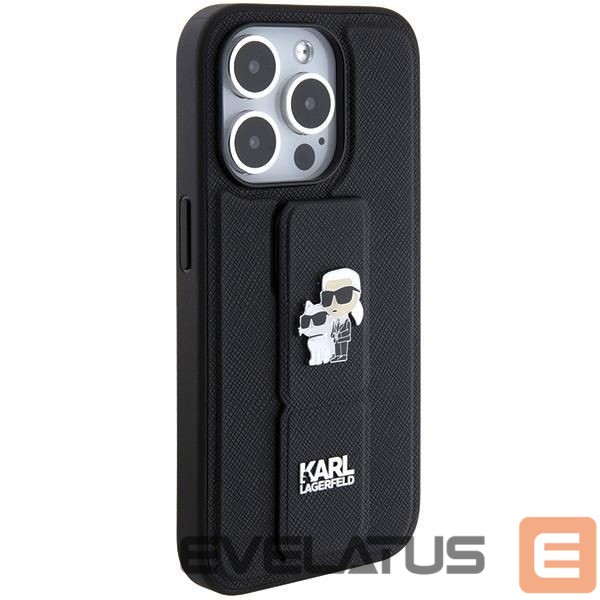 Чехол на заднюю панель Karl Lagerfeld Karl Lagerfeld Gripstand Saffiano Karl&Choupette Pins case for iPhone 15 Pro Max - black