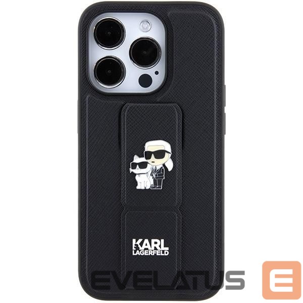 Чехол на заднюю панель Karl Lagerfeld Karl Lagerfeld Gripstand Saffiano Karl&Choupette Pins case for iPhone 15 Pro Max - black