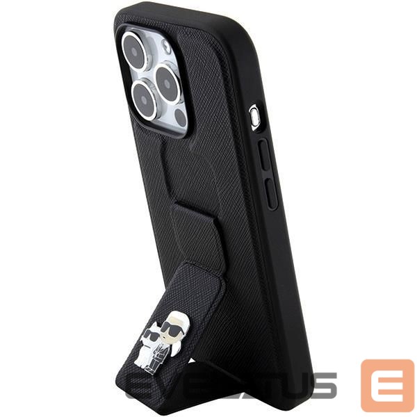 Чехол на заднюю панель Karl Lagerfeld Karl Lagerfeld Gripstand Saffiano Karl&Choupette Pins case for iPhone 15 Pro Max - black