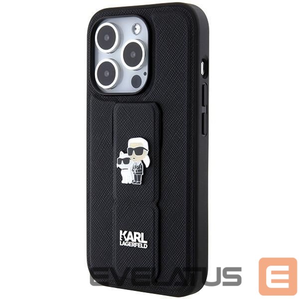 Чехол на заднюю панель Karl Lagerfeld Karl Lagerfeld Gripstand Saffiano Karl&Choupette Pins case for iPhone 15 Pro Max - black