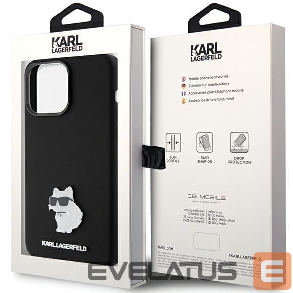 Чехол на заднюю панель Karl Lagerfeld Karl Lagerfeld Silicone Choupette Metal Pin case for iPhone 15 Pro Max - black