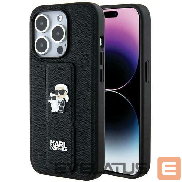 Чехол на заднюю панель Karl Lagerfeld Karl Lagerfeld Gripstand Saffiano Karl&Choupette Pins case for iPhone 13 Pro / 13 - black