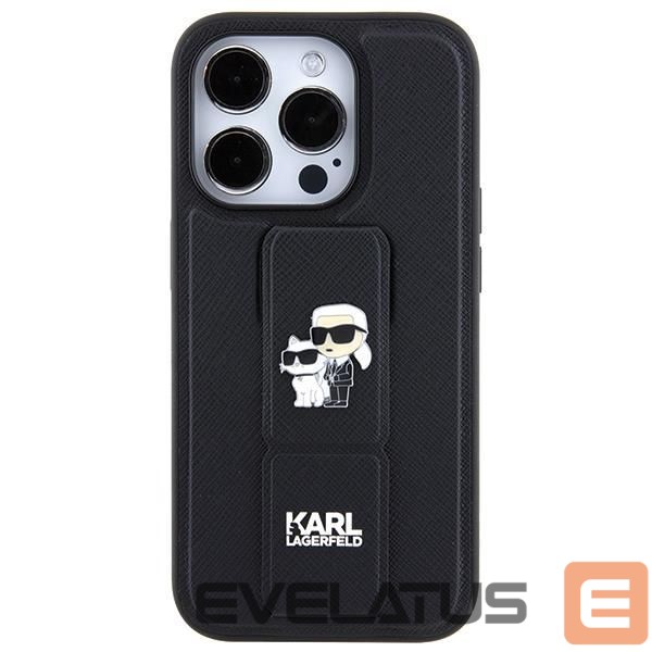 Чехол на заднюю панель Karl Lagerfeld Karl Lagerfeld Gripstand Saffiano Karl&Choupette Pins case for iPhone 13 Pro / 13 - black