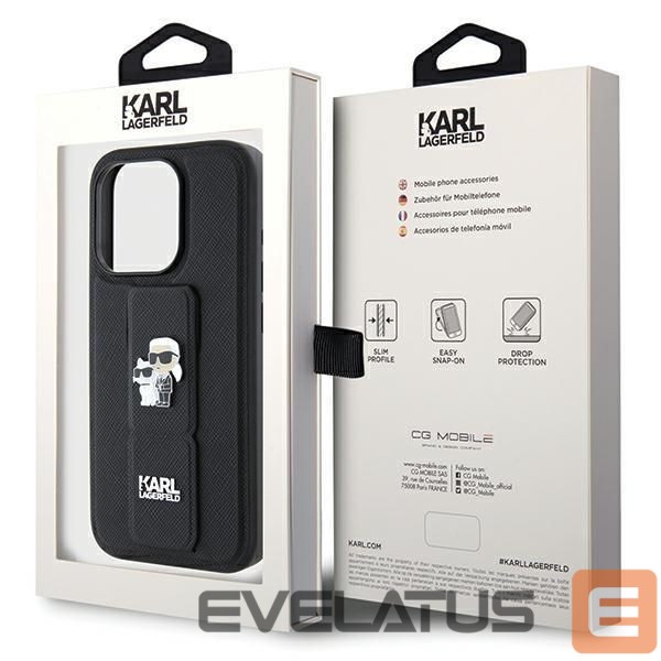 Чехол на заднюю панель Karl Lagerfeld Karl Lagerfeld Gripstand Saffiano Karl&Choupette Pins case for iPhone 13 Pro / 13 - black