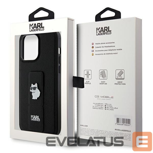 Чехол на заднюю панель Karl Lagerfeld Karl Lagerfeld Gripstand Saffiano Choupette Pins case for iPhone 13 Pro Max - black