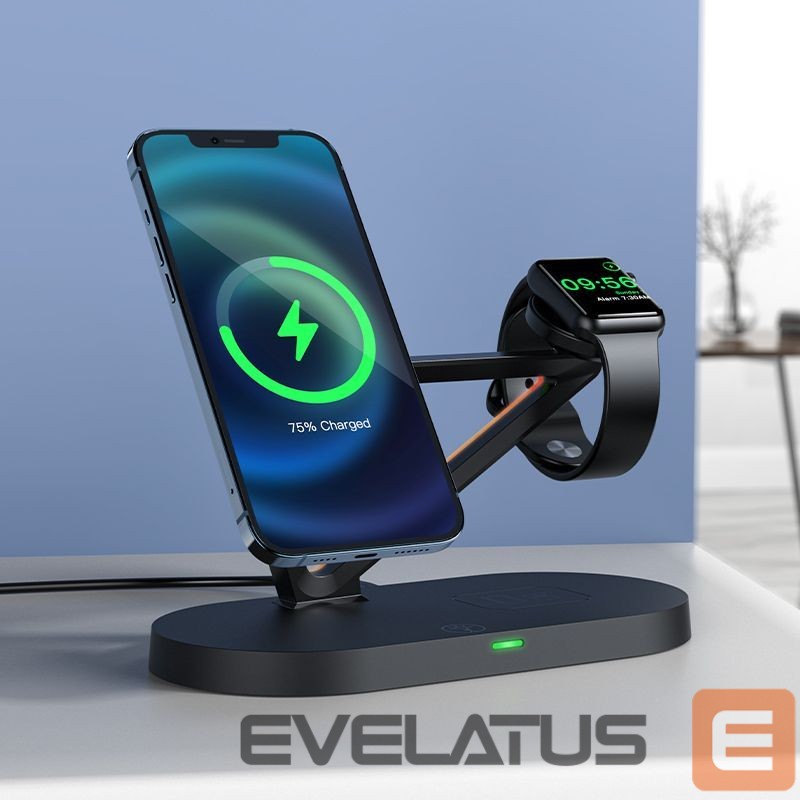 Беспроводное зарядное устройство Acefast Acefast 15W Qi Wireless Charger for iPhone (with MagSafe), Apple Watch and Apple AirPods Stand Holder Magnetic Holder Black (E9 black) Black