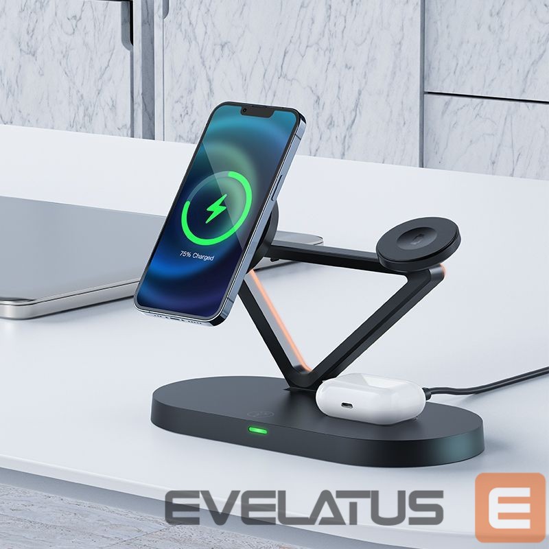 Беспроводное зарядное устройство Acefast Acefast 15W Qi Wireless Charger for iPhone (with MagSafe), Apple Watch and Apple AirPods Stand Holder Magnetic Holder Black (E9 black) Black