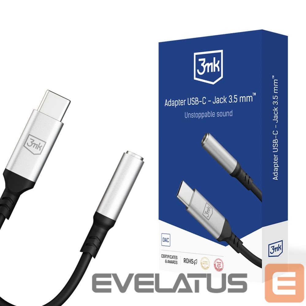 Кабель 3MK 3mk USB-C adapter - 3.5 mm minijack - silver