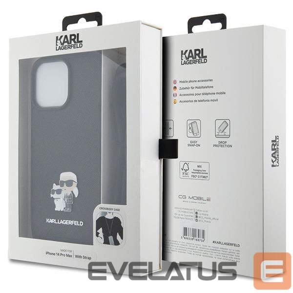 Чехол на заднюю панель Karl Lagerfeld Karl Lagerfeld KLHCP14XSAKCPSK case for iPhone 14 Pro Max 6.7" hardcase - black Crossbody Saffiano Metal Pin Karl&Choupette