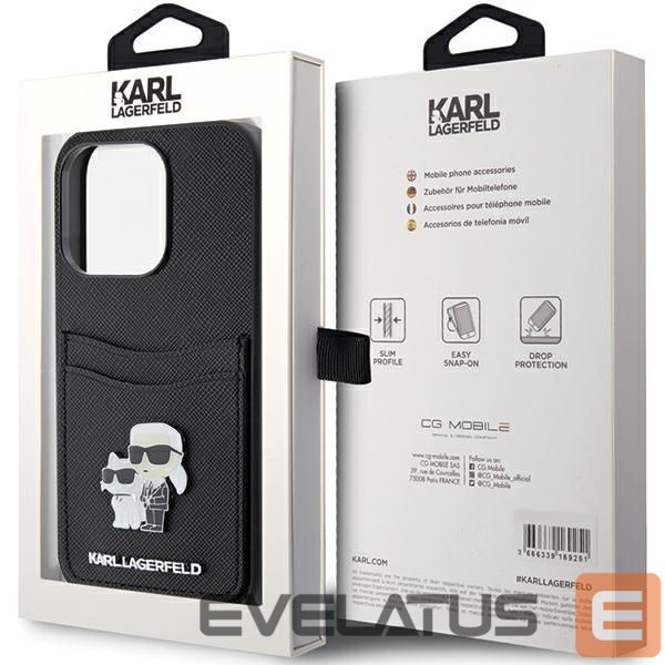 Чехол на заднюю панель Karl Lagerfeld Karl Lagerfeld Saffiano Cardslot Karl&Choupette Metal Pin case for iPhone 15 Pro - black