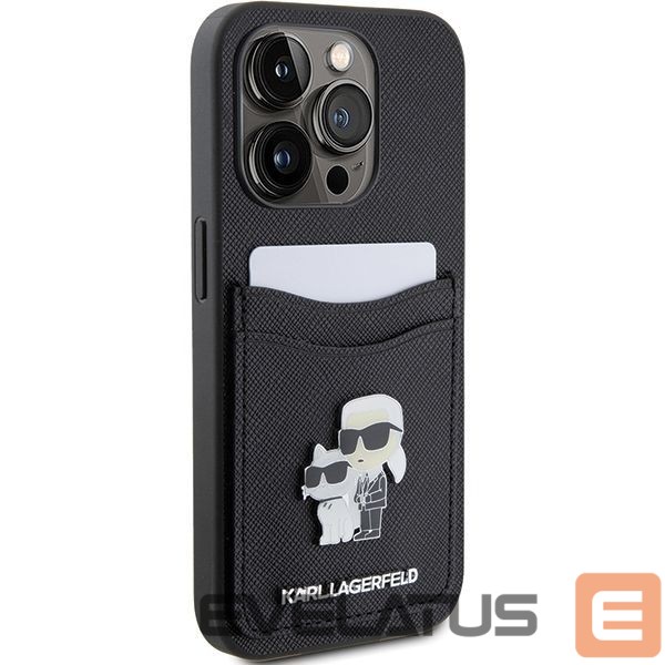 Чехол на заднюю панель Karl Lagerfeld Karl Lagerfeld Saffiano Cardslot Karl&Choupette Metal Pin case for iPhone 15 Pro - black