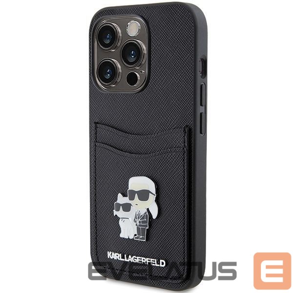 Чехол на заднюю панель Karl Lagerfeld Karl Lagerfeld Saffiano Cardslot Karl&Choupette Metal Pin case for iPhone 15 Pro - black