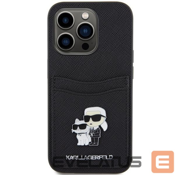 Чехол на заднюю панель Karl Lagerfeld Karl Lagerfeld Saffiano Cardslot Karl&Choupette Metal Pin case for iPhone 15 Pro - black