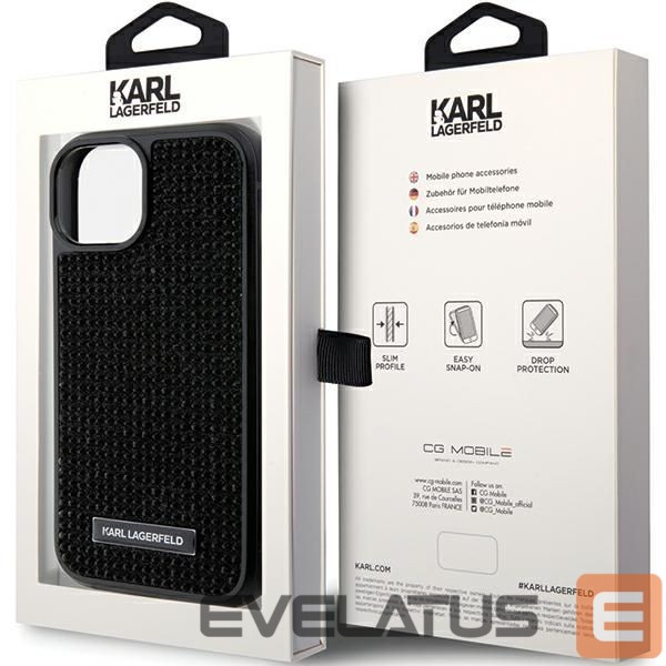 Чехол на заднюю панель Karl Lagerfeld Karl Lagerfeld Rhinestone Logo Metal Plate case for iPhone 15 - black