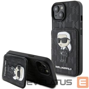 Чехол на заднюю панель Karl Lagerfeld  Karl Lagerfeld Saffiano Cardslots and Stand Monogram Ikonik Patch case for iPhone 15 - black 