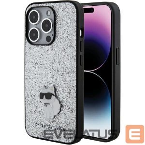 Чехол на заднюю панель Karl Lagerfeld  Karl Lagerfeld Fixed Glitter Choupette Logo Metal Pin Case for iPhone 15 Pro Max - Silver 