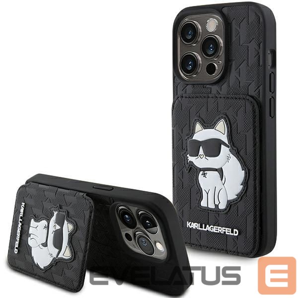 Чехол на заднюю панель Karl Lagerfeld Karl Lagerfeld Saffiano Cardslots and Stand Monogram Choupette Case for iPhone 15 Pro Max - Black