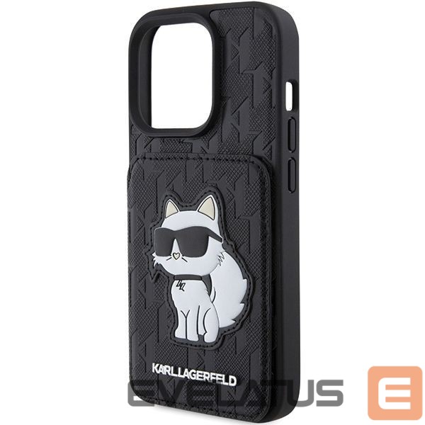 Чехол на заднюю панель Karl Lagerfeld Karl Lagerfeld Saffiano Cardslots and Stand Monogram Choupette Case for iPhone 15 Pro Max - Black