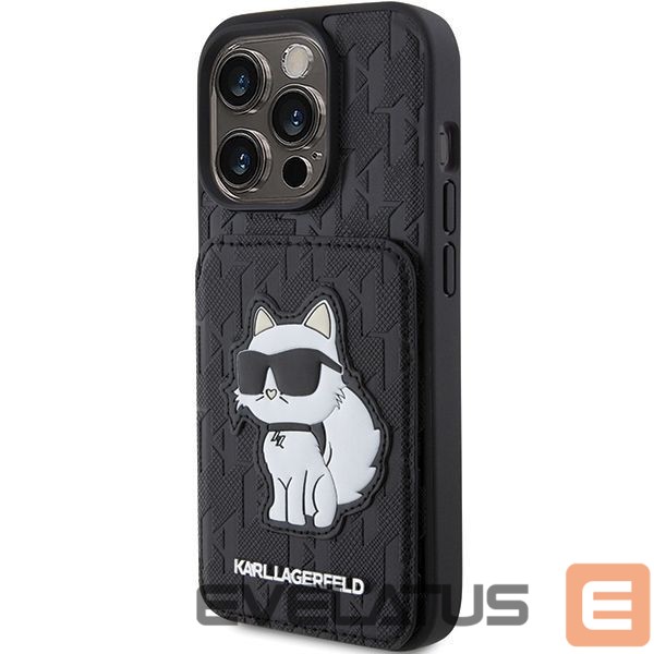 Чехол на заднюю панель Karl Lagerfeld Karl Lagerfeld Saffiano Cardslots and Stand Monogram Choupette Case for iPhone 15 Pro Max - Black